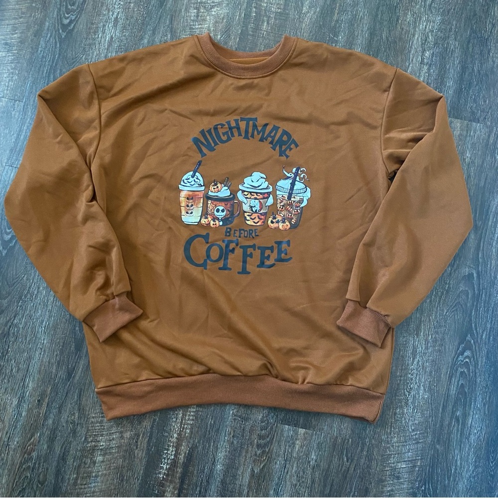 “Nightmare Before Coffee” Nightmare Before Christmas Burnt Orange Sweater